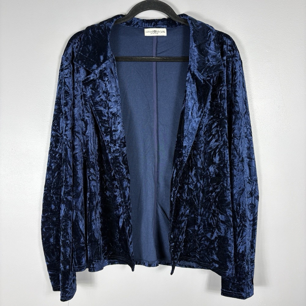 Natural Life Women's L/XL Blue Crushed Velvet Long Sleeve Open Cardigan Sweater